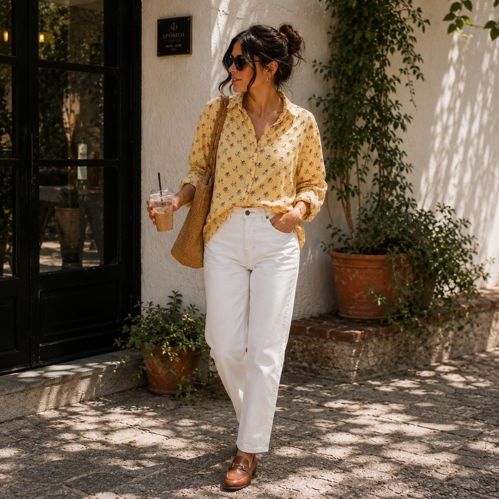 VTG Cambridge Dry Goods Yellow Fox Hunt Equestrian Cotton Button Down Shirt Sz 8